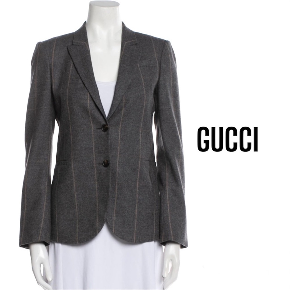 NWOT GUCCI Women’s Grey Striped Wool Blend Blazer Jacket size 44 IT
